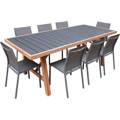 sweeek - Gartentisch aus Akazienholz und Aluminium + 8 Stühle