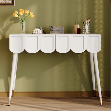 Coiffeuse, table de toilette – 2 tiroirs, pieds en métal, blanche, dimensions 100 x 40 x 76 cm – Épurée et fonctionnelle (1/5)