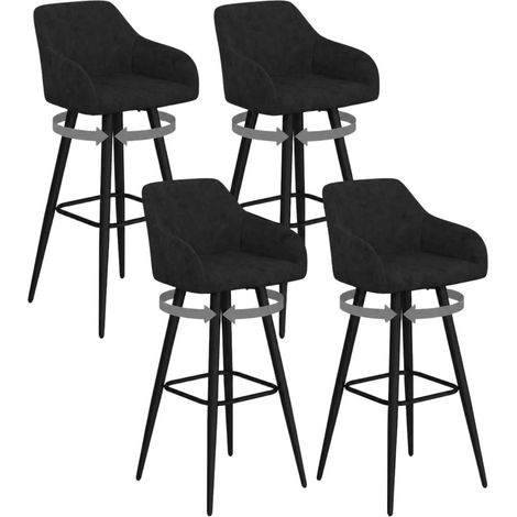 Set di 4 sgabelli da bar JANY girevoli con braccioli in velluto nero e gambe in legno nero (1/5)