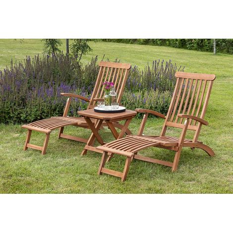 Deckchair Set 3tlg 2 Deckchair Klapphocker 50x50cm Eukalyptus