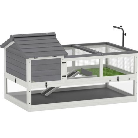 Enclos Tortue en Bois Cage 2 Niveaux avec Support Lampe Réglable Couvercle Ouvrant et Terrasse Bain de Soleil en Sapin Massif (1/5)