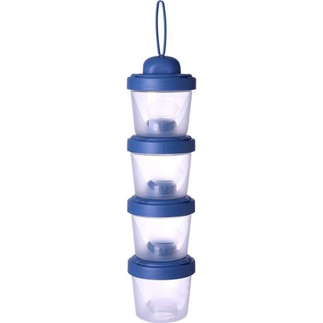 Boîte de rangement de lait en poudre de voyage empilable et anti-éclaboussures pour bébé (bleu, 4 couches)