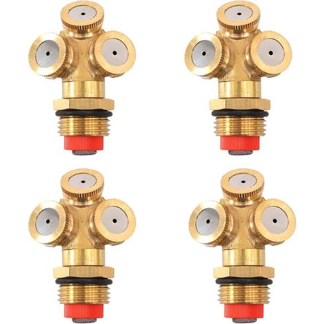 Set of 4 brass misting nozzles with 3 holes, 1.27 cm, garden hose connector, irrigation fittings for garden and agricultural watering (1/5)