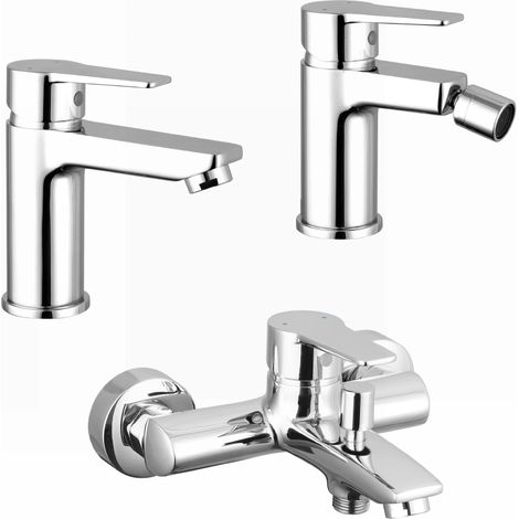 Set Miscelatori con Lavabo Bidet senza Scarico ed esterno vasca c/rubinetto in Ottone Cromato Mod. Jane (1/5)