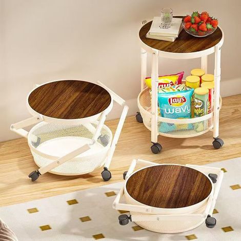 Table Ronde Tableau De Chariot De Pliage Multi-usage Design à 2 Roues De 52x32cm