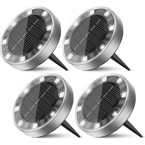 Lampe Solaire Au Sol Lot de 4, Lumiere Solaire Exterieur Jardin 8 LED, Étanche Spot Solaire Extérieur pour Chemins Allée Pelouse Terrasse Cour Piscine[Blanc Froid] (1/5)
