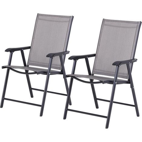 Lot de 2 chaises pliantes grises avec accoudoirs pour jardin, capacité 110 kg, 58x64x94 cm, résistantes intempéries confort (1/5)