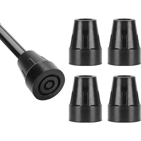 4 Pièces Embouts de Canne 19 mm, Embouts de Remplacement Antidérapants en Caoutchouc Résistant avec Base Renforcée en Acier, Compatibles avec Cannes et Béquilles, Noir (1/5)