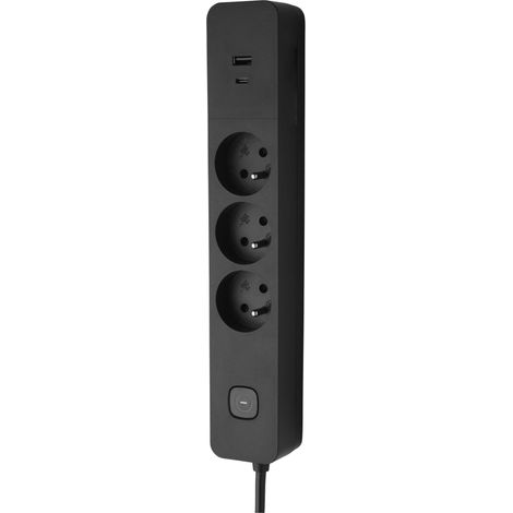 Multiprise avec Interrupteur - 3 Prises 2P+T 16A + 1 USB-A + 1 USB-C 3,4A - Idéale Branchements Multiples - Cordon 1,5 Mètre - Noir (1/5)