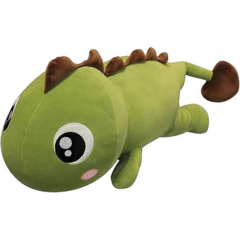 Dinosaure en peluche vert et jaune aux grands yeux, joli objet de décoration de bureau, cadeau d'anniversaire pour enfants, peluche animal de dessin animé, 130 cm, marron. (1/5)