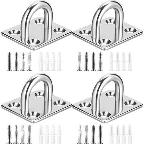 4 anneaux de suspension robustes avec crochets en forme de U pour toile - carrés - Crochets muraux et de plafond M5 pour suspendre des hamacs - acier inoxydable 304 (1/5)