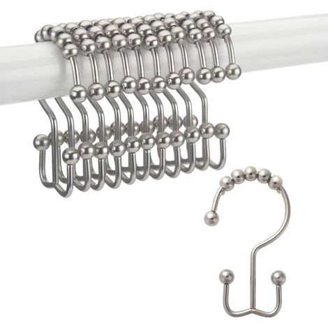 Anneaux Pour Rideau De Douche - Acier Inoxydable - Double Crochet À Roulettes - 12 Pièces (1/5)