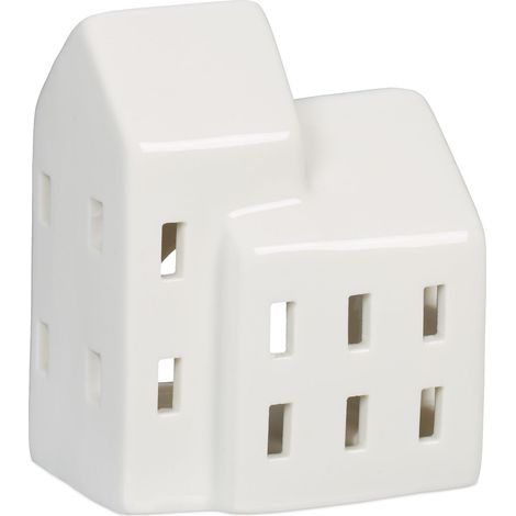 Photophore en Forme de Maison, pour 1 Bougie Chauffe-Plat, H x L x P : 9,5 x 7,5 x 6 cm, Blanc (1/5)