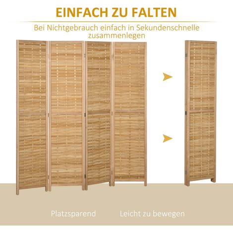 Paravent 4 panneaux pliable en bambou naturel, cloison de séparation 160x170 cm, écran d'intimité pliant pour salon et chambre, séparateur d'espace élégant. (1/5)