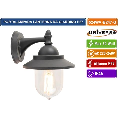 UNIVERSO 524WA-B247-G PORTALAMPADA LANTERNA DA GIARDINO WALL LAMP GRIGIO ANTRACITE DA MURO IP44 PER LAMPADINE E27 (1/5)