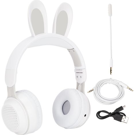 Casque sans fil Bluetooth 5.0 pour enfants avec oreilles de lapin lumineuses, pliable pour PC, tablette et apprentissage en ligne (1/5)