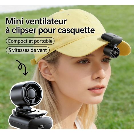Mini ventilateur à pince pour casquette 2026 – noir, portable, rechargeable USB‑C, autonomie longue, large flux d’air, angle large, multi‑usages (casquette, sac, bureau), mains libres
