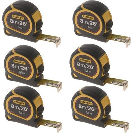 Stanley 8m Tape Measure Bi-Material Tylon Blade 26ft STA030656 6 PACK 0-30-656
