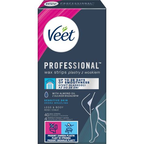 VEET Wachsstreifen zur Haarentfernung, Körper und Beine, empfindliche Haut, 40 Stück. (1/3)