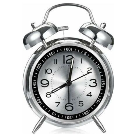 Réveil fort pour adultes dormeurs lourds, quartz silencieux de 10,2 cm avec rétroéclairage, double cloche (gris) (1/4)