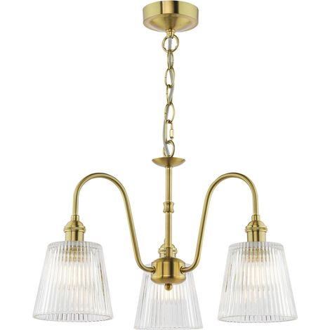 Dar Hadano Suspension Hadano à 3 lumières en laiton naturel et verre côtelé (1/2)