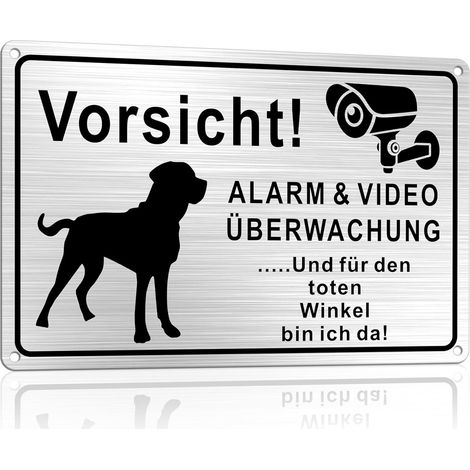Panneau d'avertissement pour chien « Alerte et surveillance vidéo » 30 x 20 cm, vidéosurveillance et chiens, avec avertissement d'angle mort avec fond adhésif, 1 pièce (1/5)