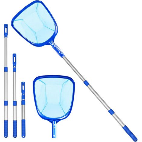 Épuisettes de surface, Écumoire à Feuilles avec Tige Télescopique en Aluminium Kit pour Piscine, Écumoire de Piscine Filet d'atterrissage écumoire de Piscine Filet à Mailles Fines pour étang de Jardin (1/5)