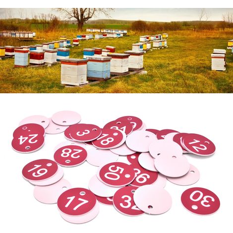 50 Stück nummerierte, rote ABS-Etiketten (3,6 cm) für Imkerei und Viehzucht (1/5)