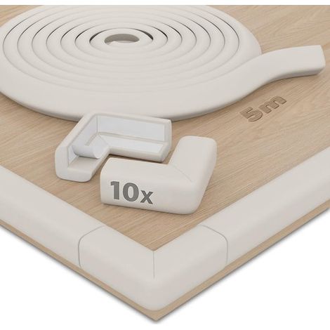 Tiras de borde – 5 m de acolchado suave – 10 protectores de esquinas – para muebles y cunas – verde blanco (1/5)