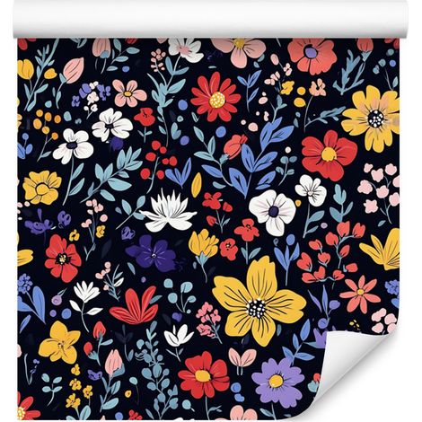 Cottagecore-Blumentapete in Marineblau und Rot für Wohn- und Schlafzimmer, 50x1000 (1/5)