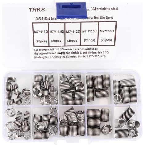 100 pièces M7 1 insert de réparation de fil métallique enroulé, vis en acier inoxydable, jeu de manchons (1/5)