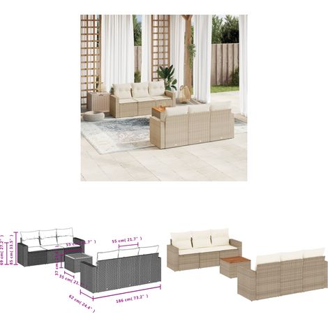 7-tlg. Garten-Sofagarnitur mit Kissen Beige Poly Rattan - Gartensortiment - Gartenmöbelset - Lounge Set - Rattan Möbel - Outdoor Möbel - Home & Living (1/3)