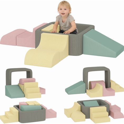 Lot de 7 blocs en mousse multicolores avec housses en velours côtelé lavables pour grimper et ramper, jeu design ludique pour développement pratique et sécurisé
