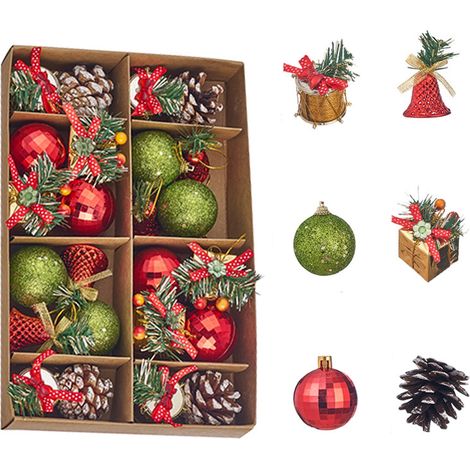 Boules De Noël - Lot De 24 Ornaments En Plastique Incassables Avec Paillettes - Décoration Pour Arbre De Noël Intérieur Extérieur - Rouge (1/5)