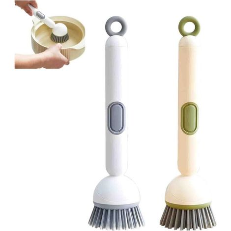 Adjustable Cleaning Brush with Liquid Dispenser, Long Handle Dish Brushes, Kitchen Scrub Brushes for Cleaning Dishes, Pots and Sinks (2pcs)