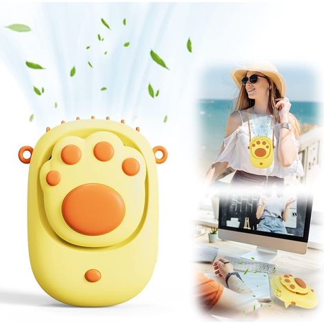 Tragbarer Nackenventilator, Mini-USB-Ventilator, Handventilator, wiederaufladbarer Tischventilator mit 3 Geschwindigkeiten für Reisen/Sport/Camping/Büro (Gelb) (1/5)