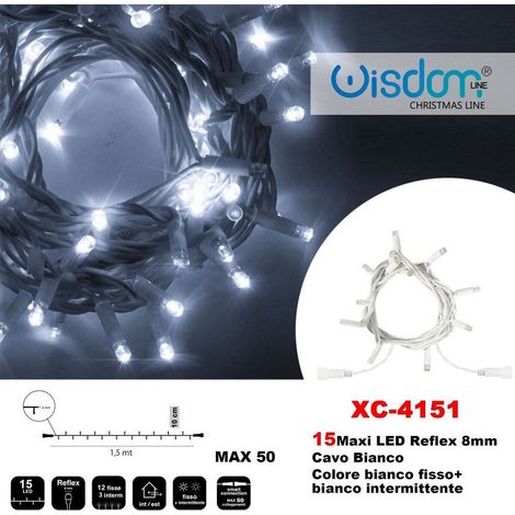 TRADE SHOP - Catena Luminosa 15 Luci Led Lucciole Bianco Fisso + Bianco Intermittente Xc-4151 -