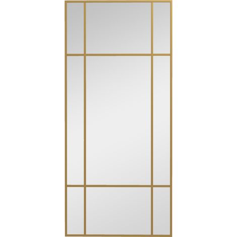 Miroir mural 110 x 50 cm, miroir décoratif avec cadre en métal, miroir rectangulaire pour chambre, salle de bain, doré