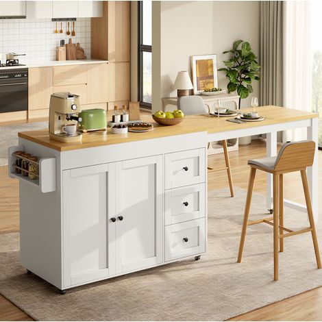 Mobile cucina estensibile 116-179,5 cm, 3 cassetti, ruote, bianco HAVRYA (1/5)