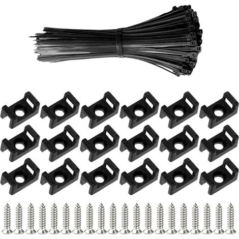 100 Pièces Attaches Cable avec Embase de Serre Cables et Vis, 200 mm Autobloquantes Fixations Électriques Collier de Serrage en Nylon pour Organiser Câbles, Réutilisables et Réglables (1/4)