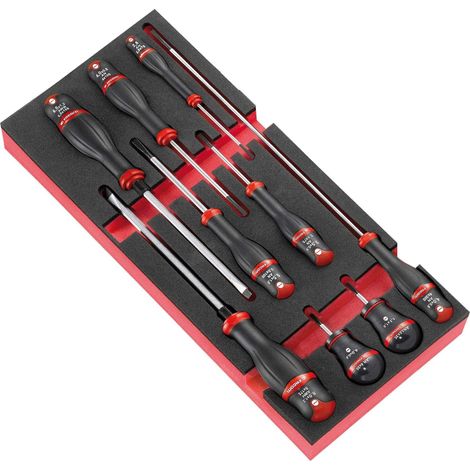 Facom – Jeu de tournevis plat Protwist 9 pièces – Pointe fendue – Empreinte 5.5mm – Longueur 100mm – Pour bois dur et teck