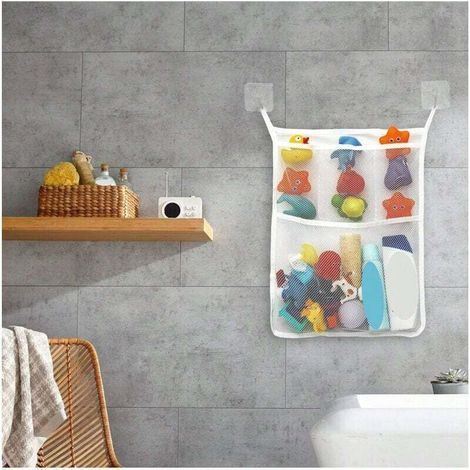 Contenitore per giocattoli da bagno, ampio porta giocattoli da bagno 17x12,5 pollici + 2 ganci di bloccaggio, giocattoli da bagno per bambini ad asciugatura rapida e facili da riporre (1/4)