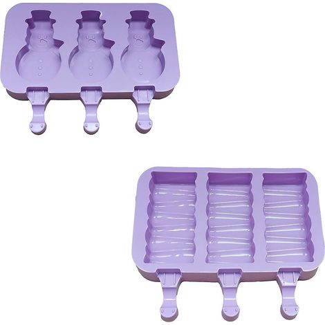 (bonhomme De Neige Violet + Blocs De Construction Violets) Moule  Crme Glace Avec Couvercle (envoyer Un Bton En Bois) - Moule  Glaons Domestique - (1/5)