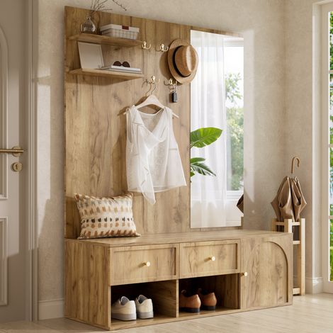 Garderobe d’entrée 120x35x159 cm en bois naturel, avec rangement, pour entrée FloraGrace (1/5)