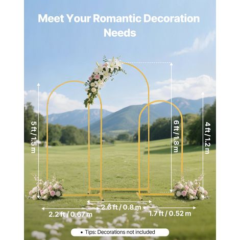Arche de Mariage Lot de 3 Support de Fond Arche 1,8 m 1,5 m 1,2 m pour Décoration de Mariage, Anniversaires, Remises de Diplômes, Fêtes, Cérémonies, Célébrations, Structure Stable en Métal, Doré (1/5)