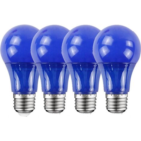 4er-Pack 9-W-A19-LED-Lampen (entspricht 60 W), für Verandabeleuchtung, Partydekoration, Bars und Wohnraumbeleuchtung, E27-Sockel, nicht dimmbar, blau