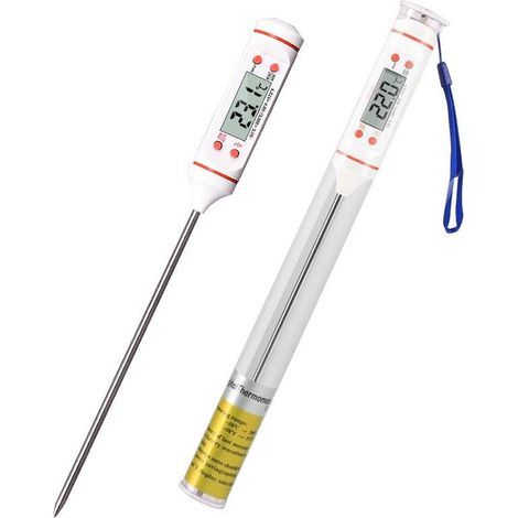 Digitales Küchenthermometer mit Sonde, 15 cm – LCD-Bildschirm, Messbereich -50 °C bis +300 °C, Edelstahlsonde für Fleisch, Grillen, Gebäck und Kochen (Weiß) (1/5)