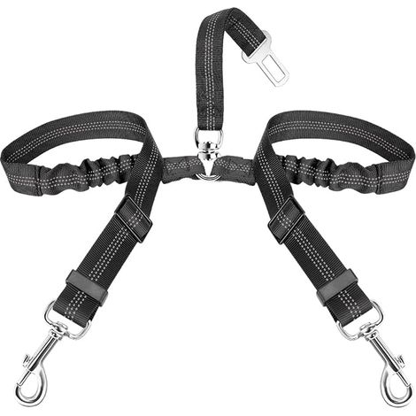 Double Belt for Dogs - Adjustable Reflective Safety Leash in Nylon - Shock Absorbing Car Harness (1/5)