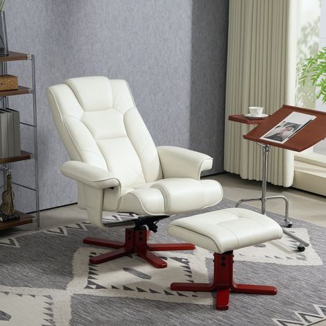 Poltrona reclinabile con poggiapiedi, effetto pelle, schienale reclinabile, portata massima 150 kg, colore bianco crema.