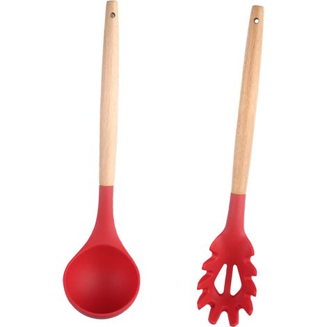 Spatule En Silicone - Cuillère En Silicone - Poignée En Bois - Résistant À La Chaleur Jusqu'à 230 °C - Pour Poêles Antiadhésives - Lot De 2 (1/5)